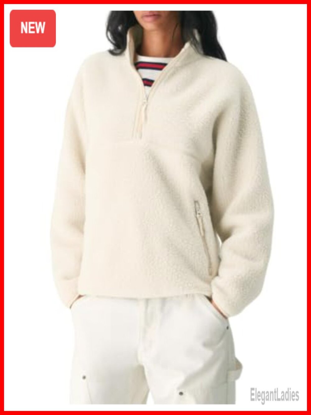 Womens Quarter Zip Sherpa Fleece Pullover Sweatshirt Kangaroo Pocket